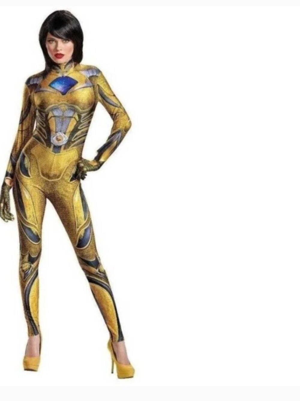 Power Rangers Yellow Halloween Costume 8/10 Jumpsuit Skin 1 Pc Party Womens